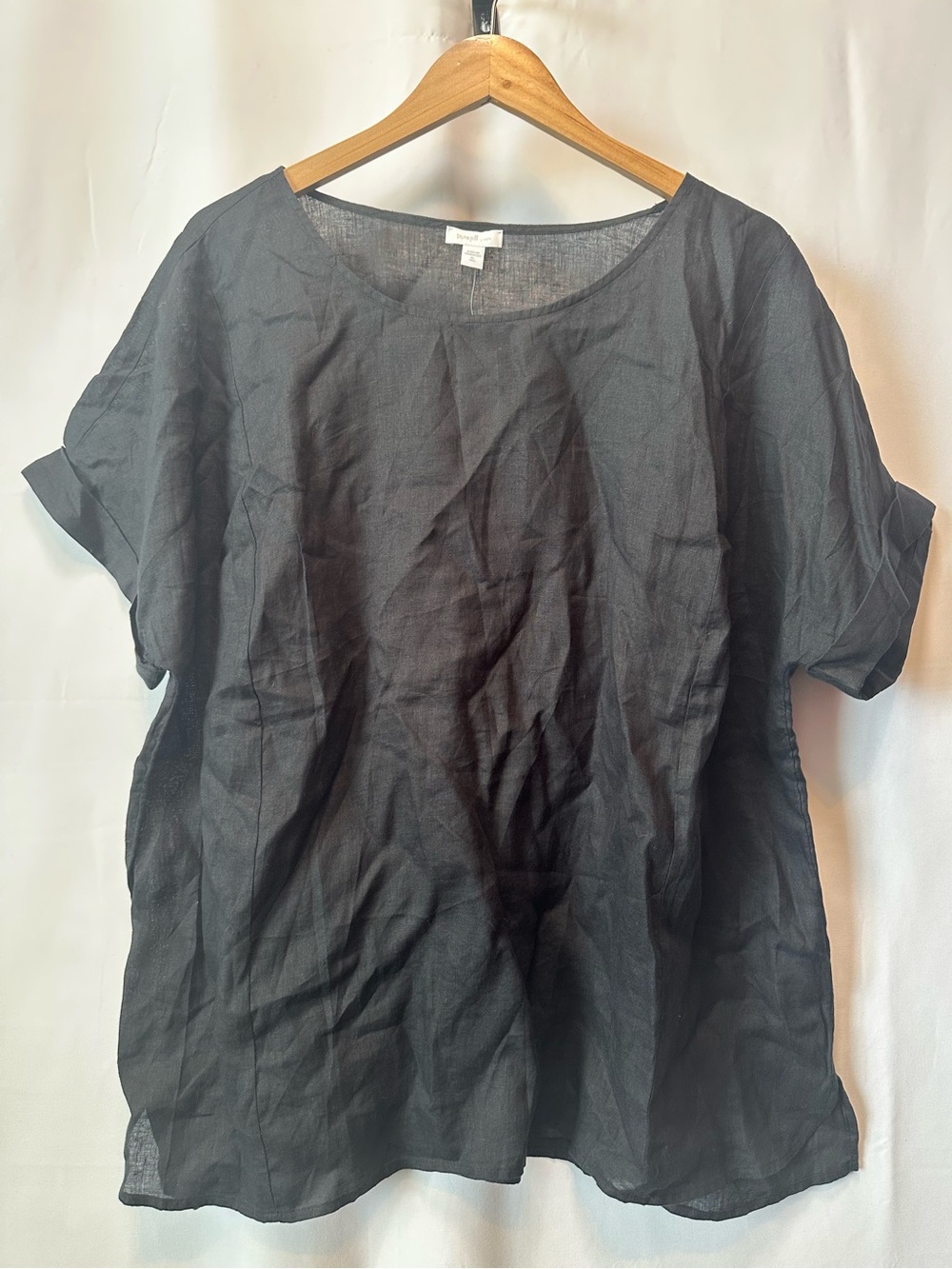 NEW Pure Jill Linen Black 100% Linen Top Lagenlook Boxy Relaxed J Jill